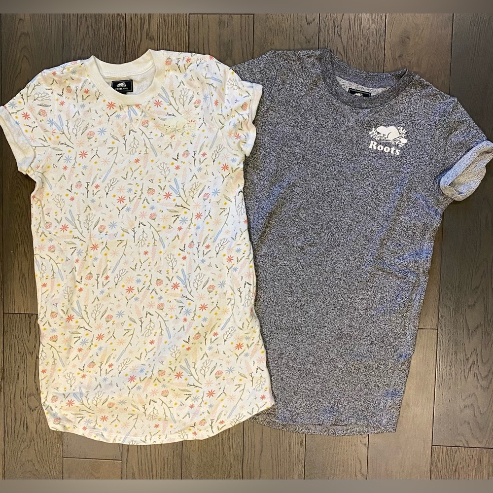 Roots NWT Gray T-Shirt and Floral Print T-Shirt sweatshirt dress size bundle